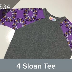 NWT-LuLaRoe Kids Disney Gray and Purple Raglan Tee-Donald Duck.